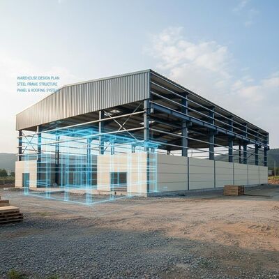 مستودع الهيكل الفولاذي من الدرجة 8 المقاوم للزلازل مع معالجة الأسطح المجلفنة وحمل الرياح 0.35 كيلو نيوتن / متر مربع