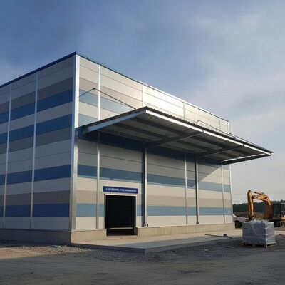 مستودع ذو هيكل فولاذي بتصميم CAD يقدم سماكة لوحة ساندويتش تتراوح بين 50-200 مم وصفيحة مزدوجة بإطار كانوبي مصممة للبناء